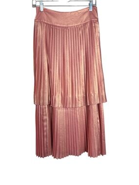 Emily McCarthy Chloe Skirt Metallic Pleated Tiered Midi Skirt Small